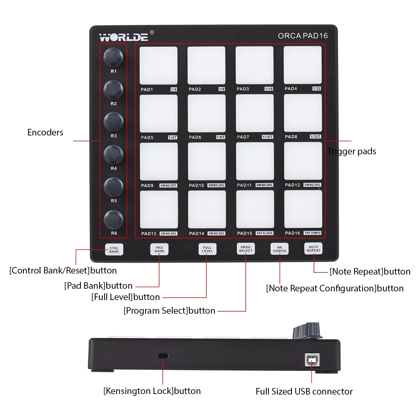 WORLDE ORCA PAD16 MIDI Control - огляд і ціна Midi Controller Pad